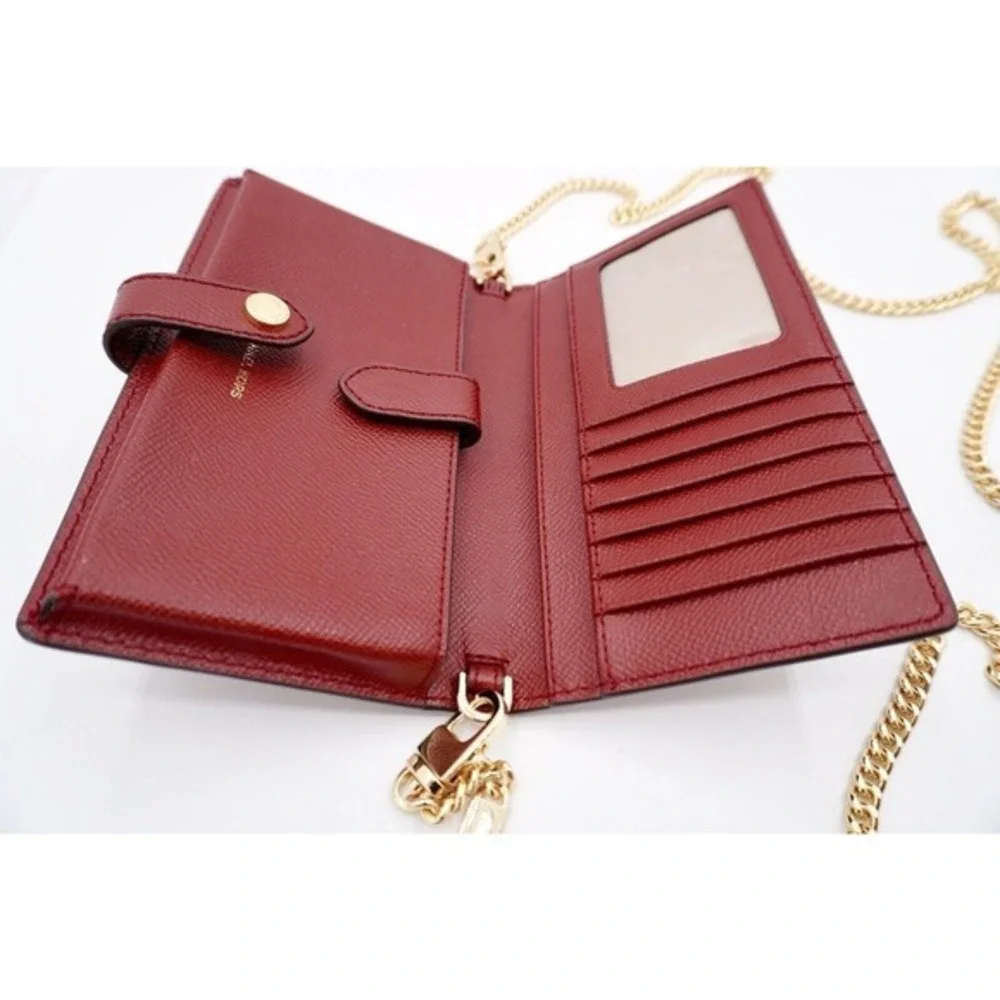 Michael Kors Jet Set Travel‎ Saffiano Leather Crossbody Wallet Red Gold 37-08